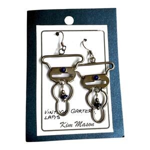 NEW Kim Mason GARTER BELT EARRINGS Silver Blue Lapis Gemstone Bead Dangle Drop